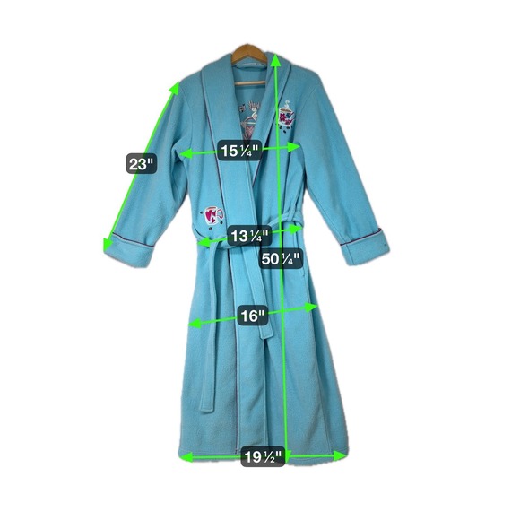 Fleece Bath Robe Medium Blue Coffee Cup Embroidered‎ Cozy Lounge Sleep Wear - Picture 7 of 10